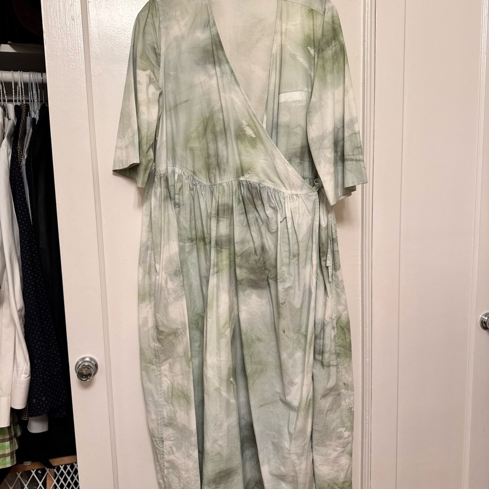 Ganni Stylish Green Tie-Dye Wrap Dress